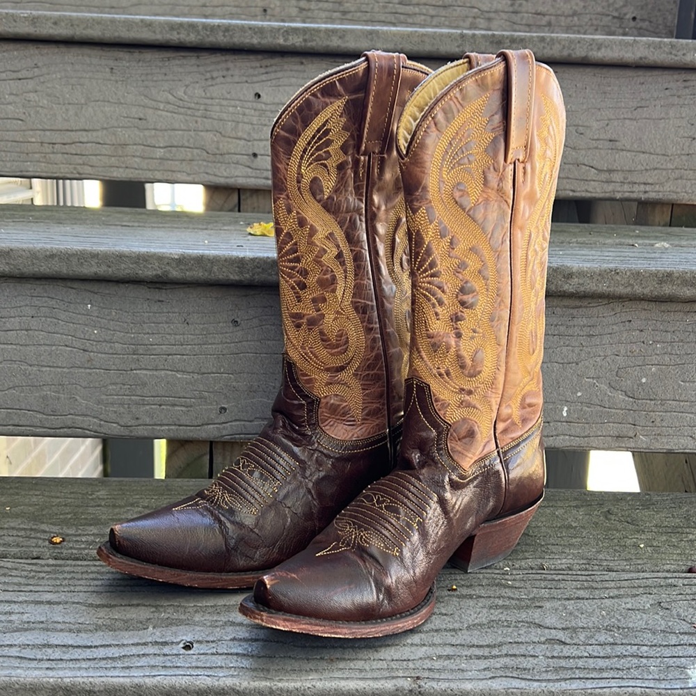 Handmade, brown all leather western cowboy boots